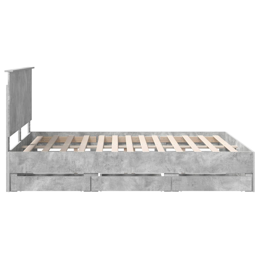 Bedframe Met Lade Beton Grijs Ingenieurshout 150 x 200 cm Betongrijs