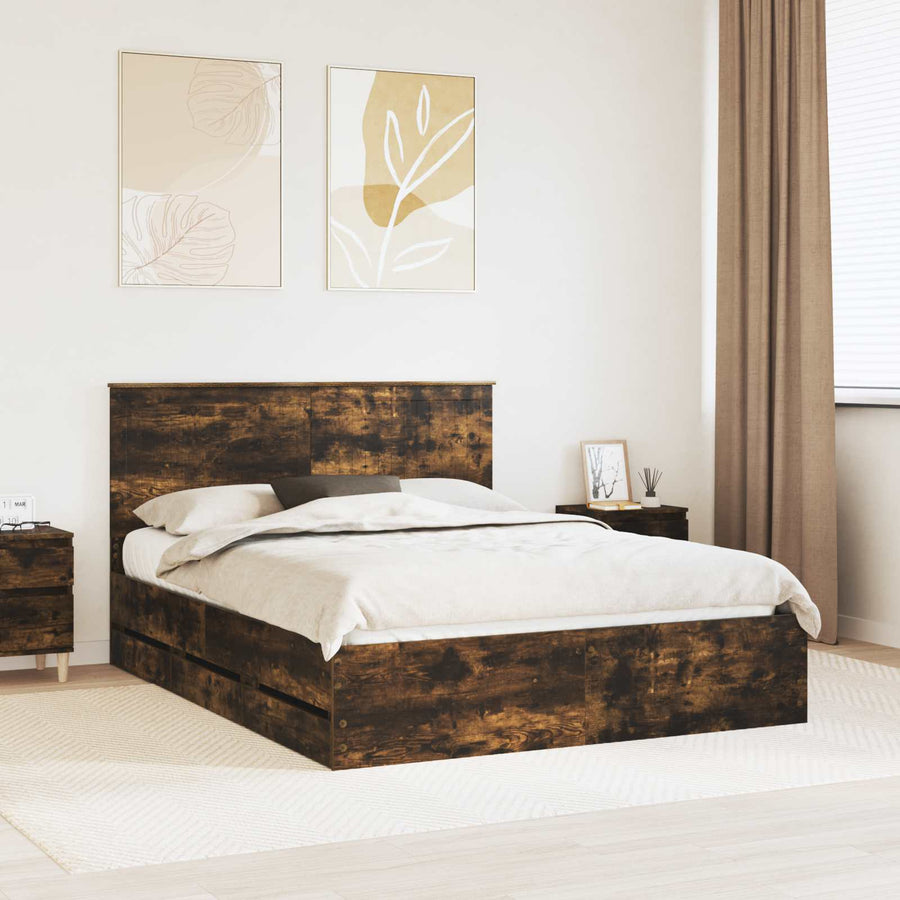Bedframe met lade Gerookt eiken 150 x 200 cm Ingenieurshout