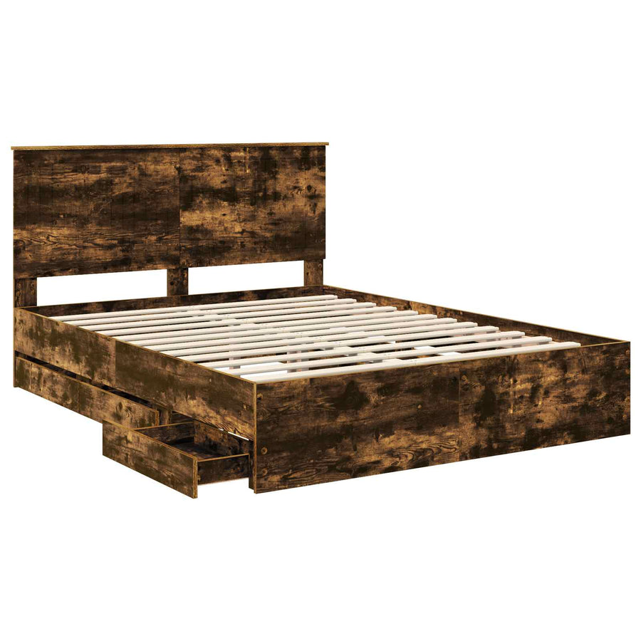 Bedframe met lade Gerookt eiken 150 x 200 cm Ingenieurshout
