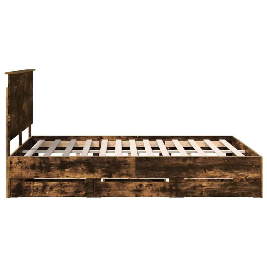 Bedframe met lade Gerookt eiken 150 x 200 cm Ingenieurshout