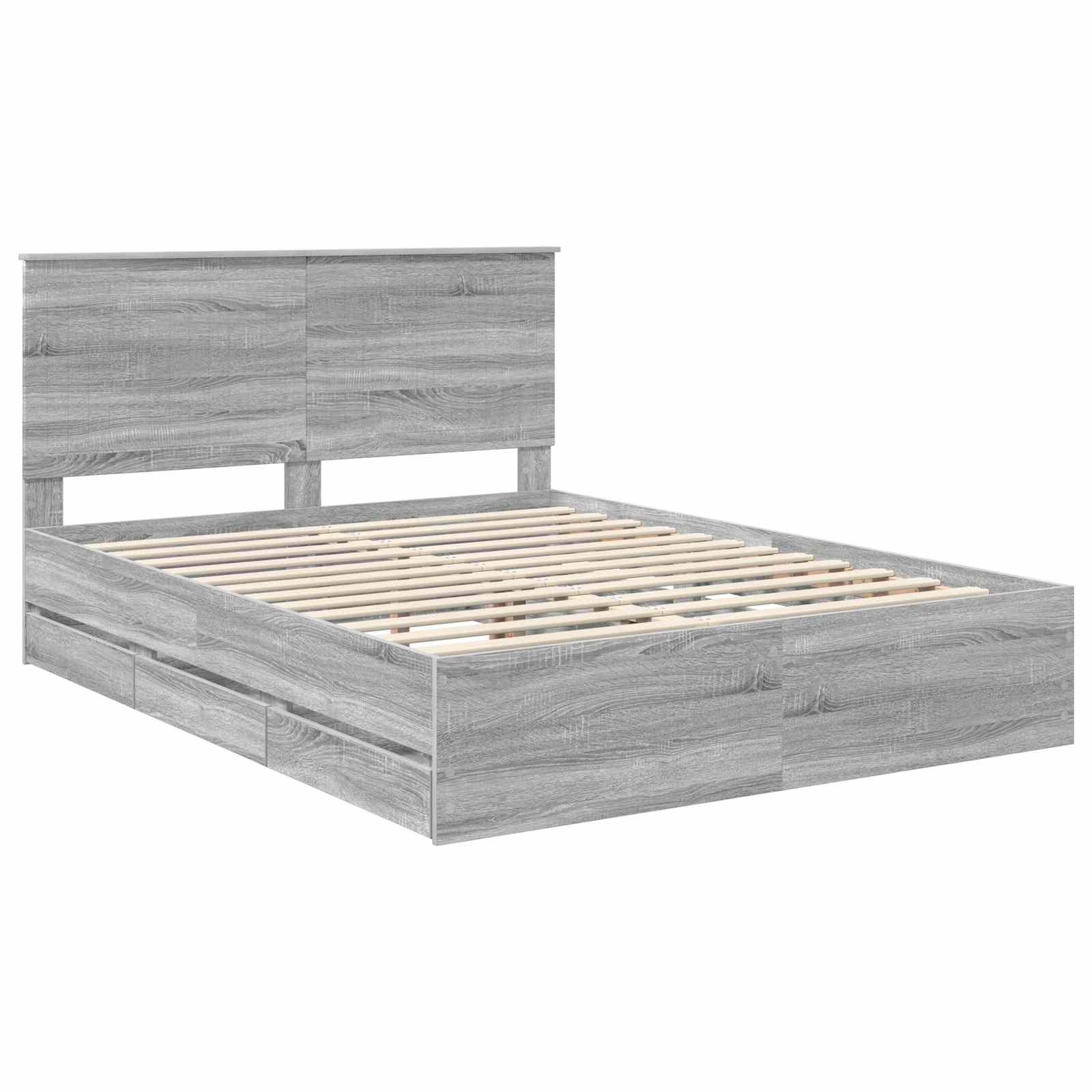 Bedframe Met Lade Ingenieurshout 150 x 200 cm Grijs sonoma