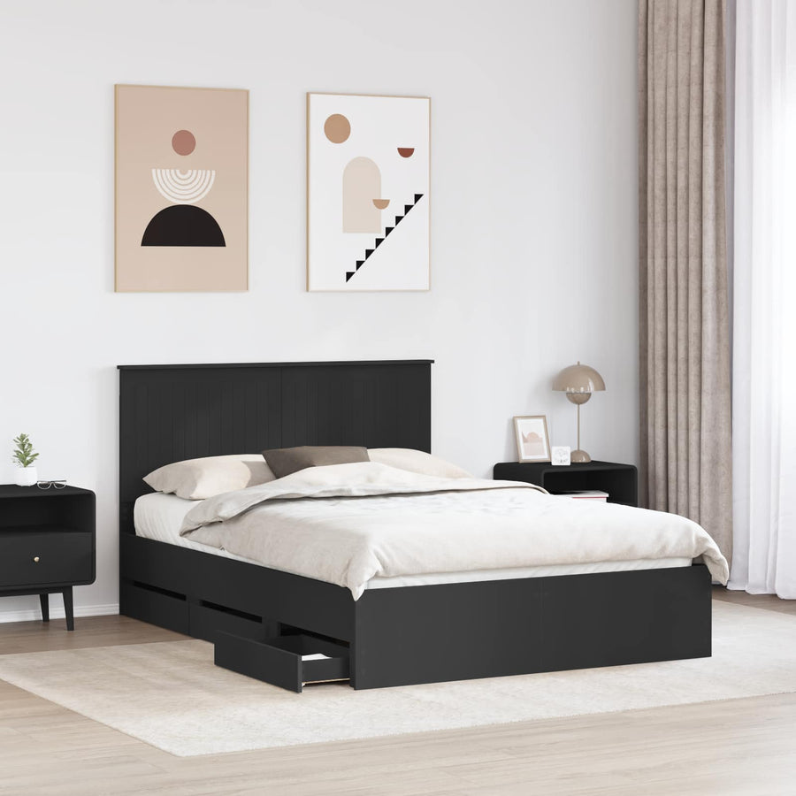 Bedframe Met Lade Met Opslag 140 X 190 Cm Ingenieurshout 140 x 200 cm Zwart