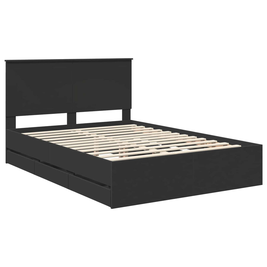 Bedframe Met Lade Met Opslag 140 X 190 Cm Ingenieurshout 140 x 200 cm Zwart