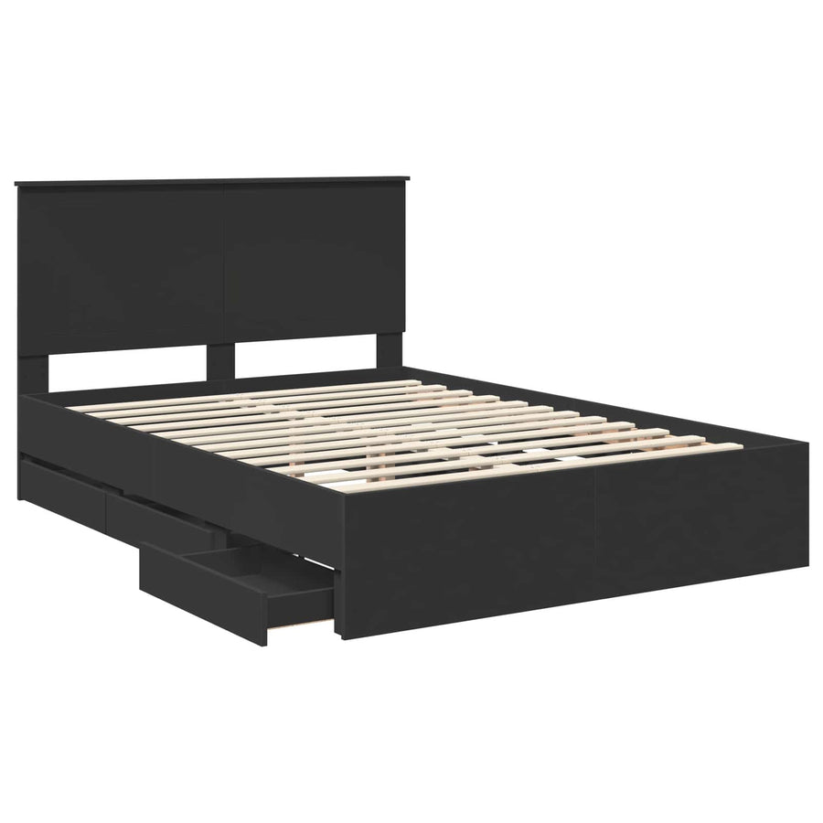 Bedframe Met Lade Met Opslag 140 X 190 Cm Ingenieurshout 140 x 200 cm Zwart