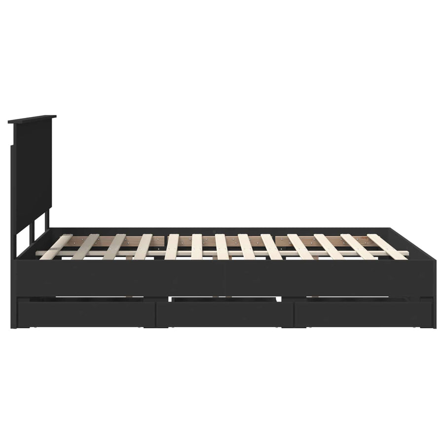 Bedframe Met Lade Met Opslag 140 X 190 Cm Ingenieurshout 140 x 200 cm Zwart
