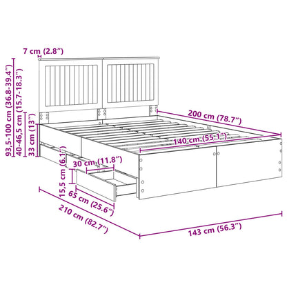Bedframe Met Lade Met Opslag 140 X 190 Cm Ingenieurshout 140 x 200 cm Zwart