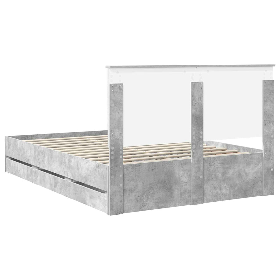 Bedframe Met Lade Beton Grijs 140 X 190 Cm Ingenieurshout 140 x 200 cm Betongrijs