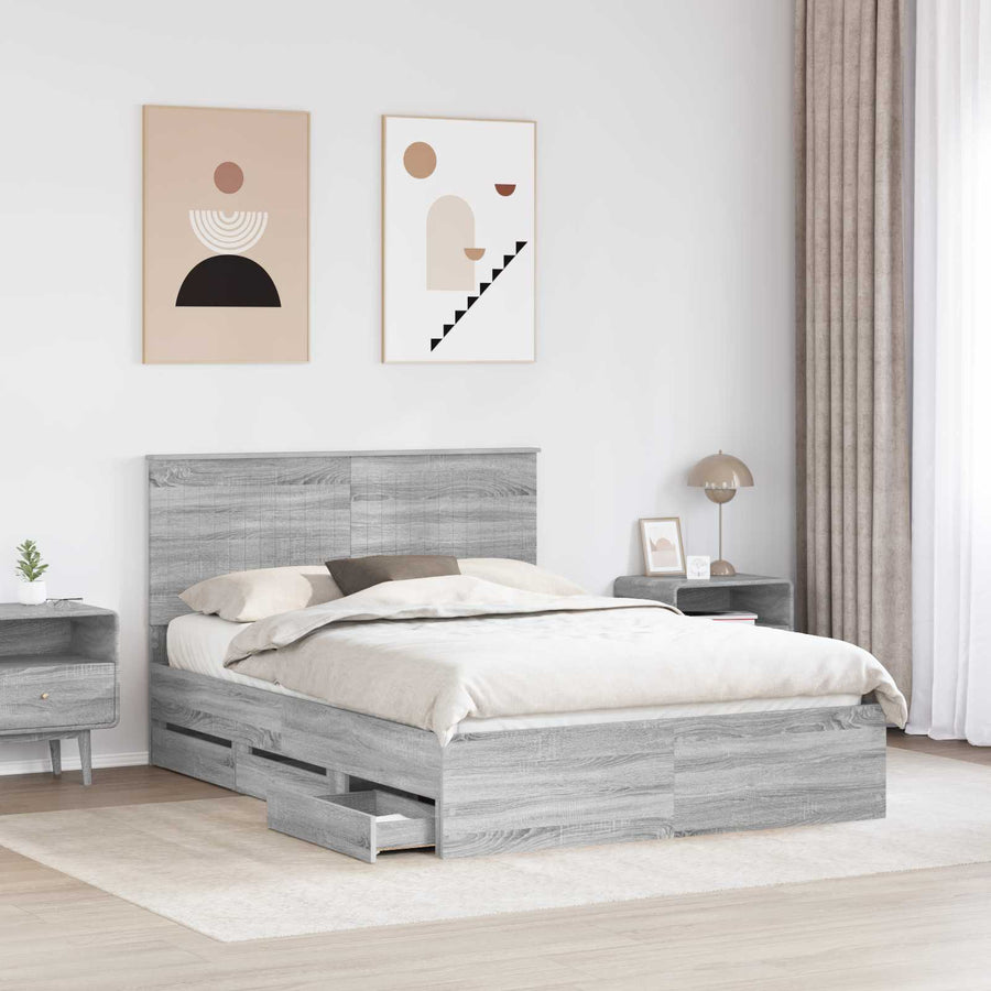 Bedframe Met Lade 140 X 190 Cm Ingenieurshout 140 x 200 cm Grijs sonoma