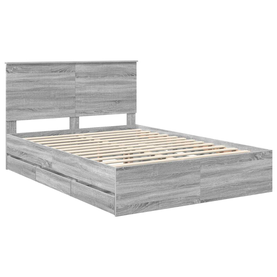 Bedframe Met Lade 140 X 190 Cm Ingenieurshout 140 x 200 cm Grijs sonoma