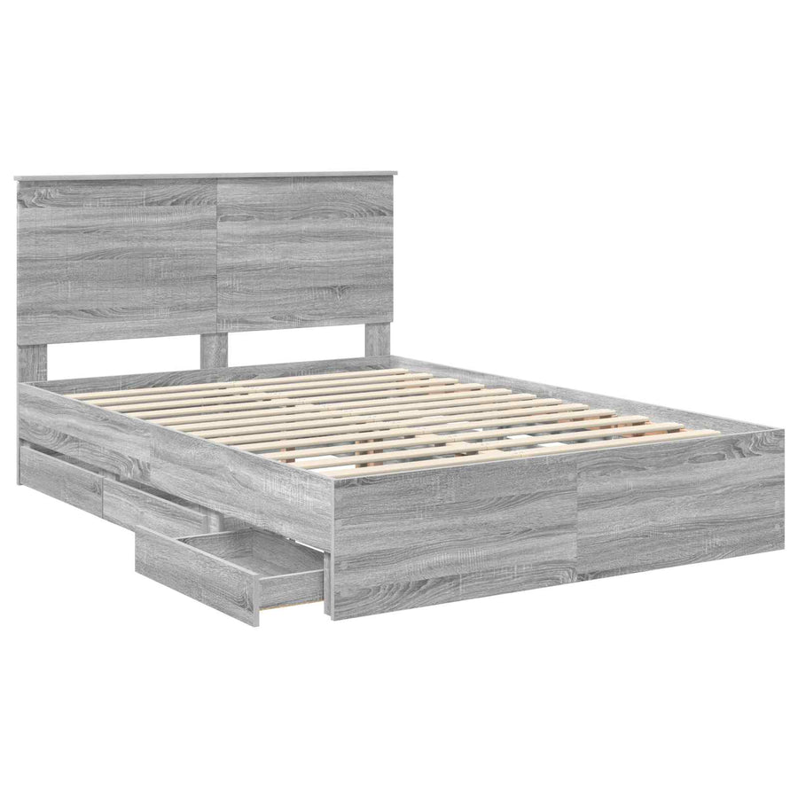 Bedframe Met Lade 140 X 190 Cm Ingenieurshout 140 x 200 cm Grijs sonoma