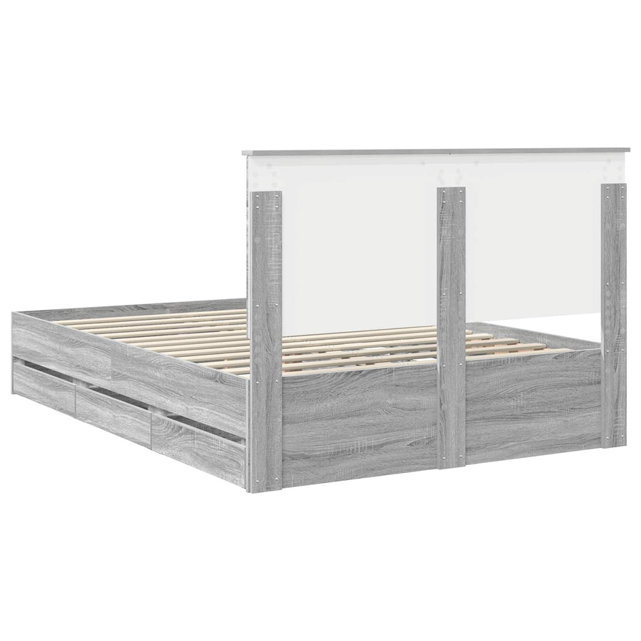 Bedframe Met Lade 140 X 190 Cm Ingenieurshout 140 x 200 cm Grijs sonoma