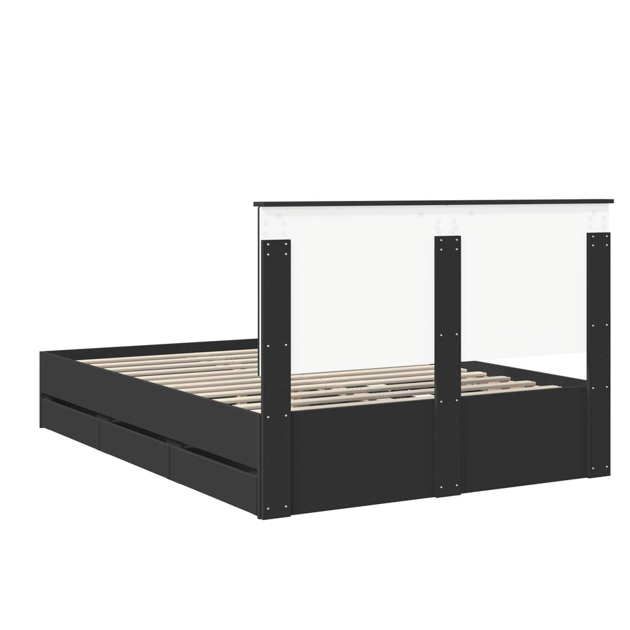 Bedframe Met Lade Met Opslag 140 X 200 Cm Ingenieurshout 140 x 190 cm Zwart