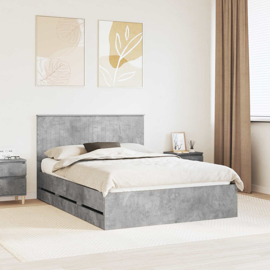 Bedframe Met Lade Beton Grijs Ingenieurshout 135 x 190 cm Betongrijs