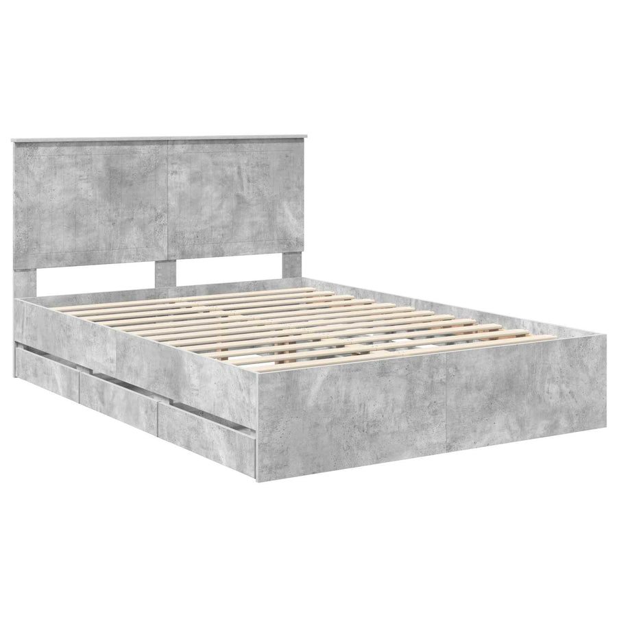 Bedframe Met Lade Beton Grijs Ingenieurshout 135 x 190 cm Betongrijs