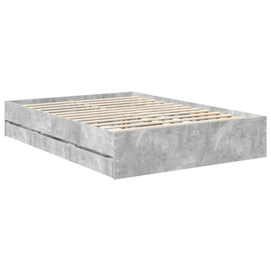 Bedframe Met Lade Beton Grijs Ingenieurshout 135 x 190 cm Betongrijs