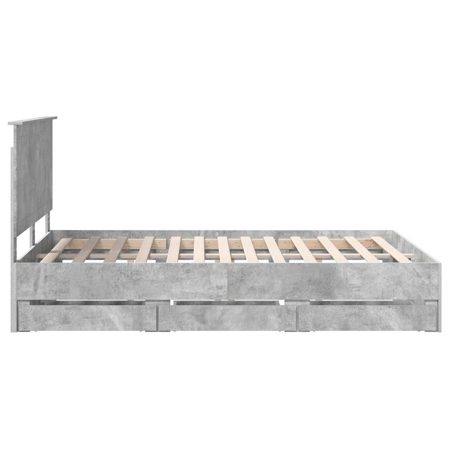 Bedframe Met Lade Beton Grijs Ingenieurshout 135 x 190 cm Betongrijs