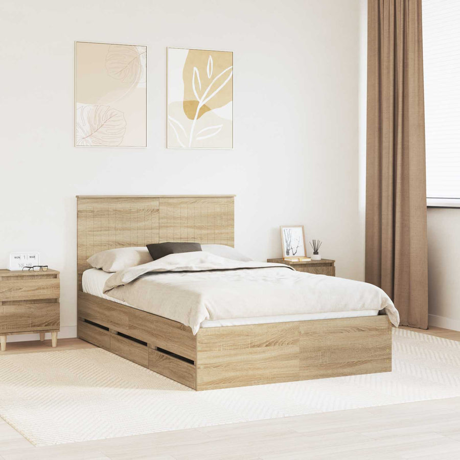 Bedframe Met Lade 120 X 200 Cm Ingenieurshout 120 x 190 cm Sonoma eiken