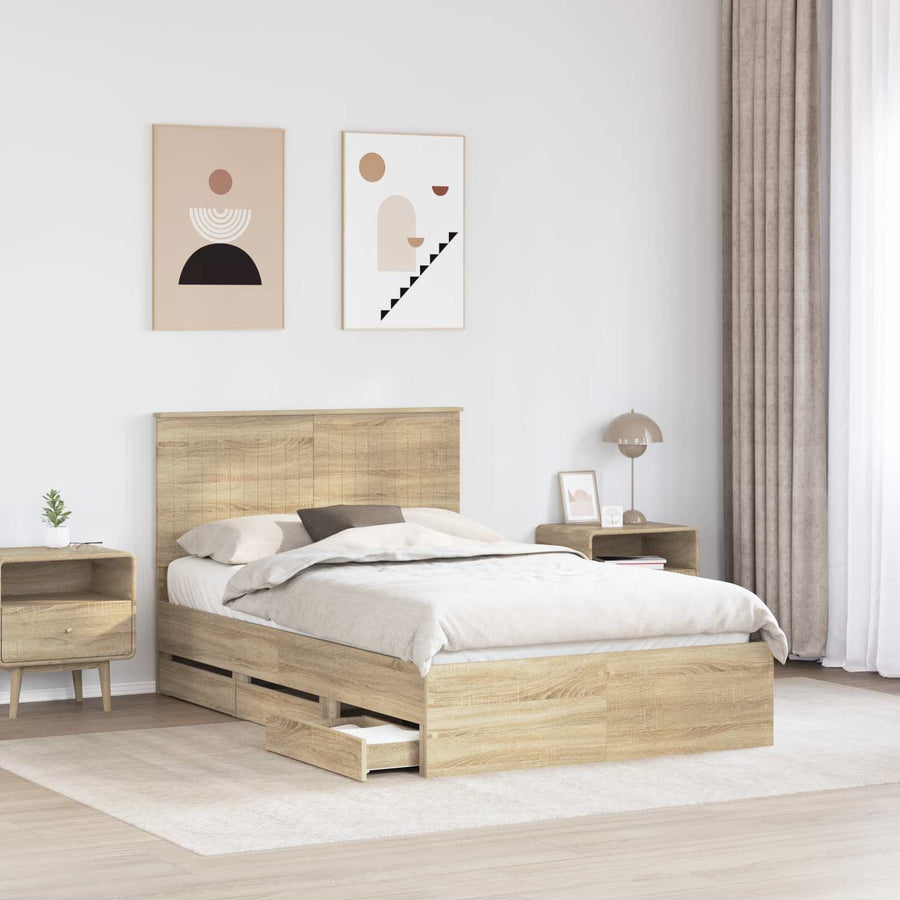 Bedframe Met Lade 120 X 200 Cm Ingenieurshout 120 x 190 cm Sonoma eiken