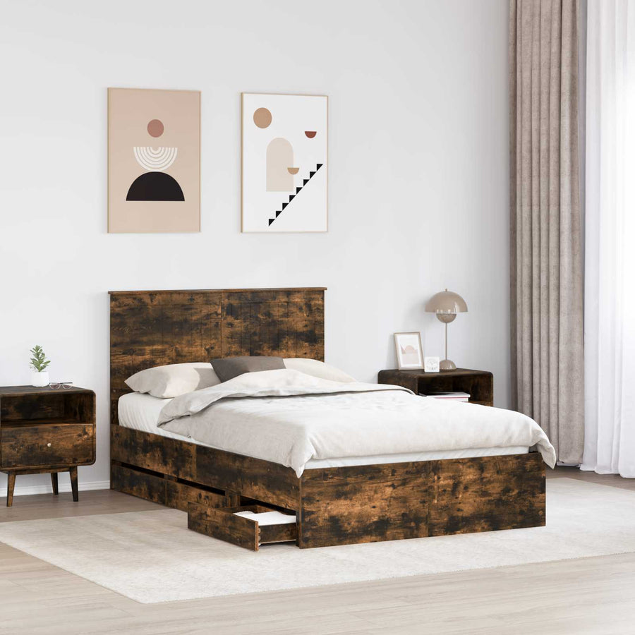 Bedframe Met Lade 120 X 200 Cm Ingenieurshout 120 x 190 cm Gerookt eiken