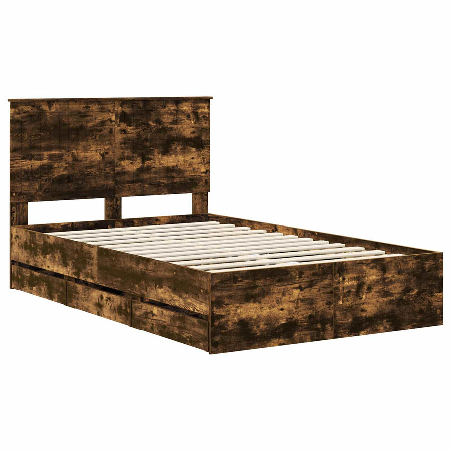 Bedframe Met Lade 120 X 200 Cm Ingenieurshout 120 x 190 cm Gerookt eiken