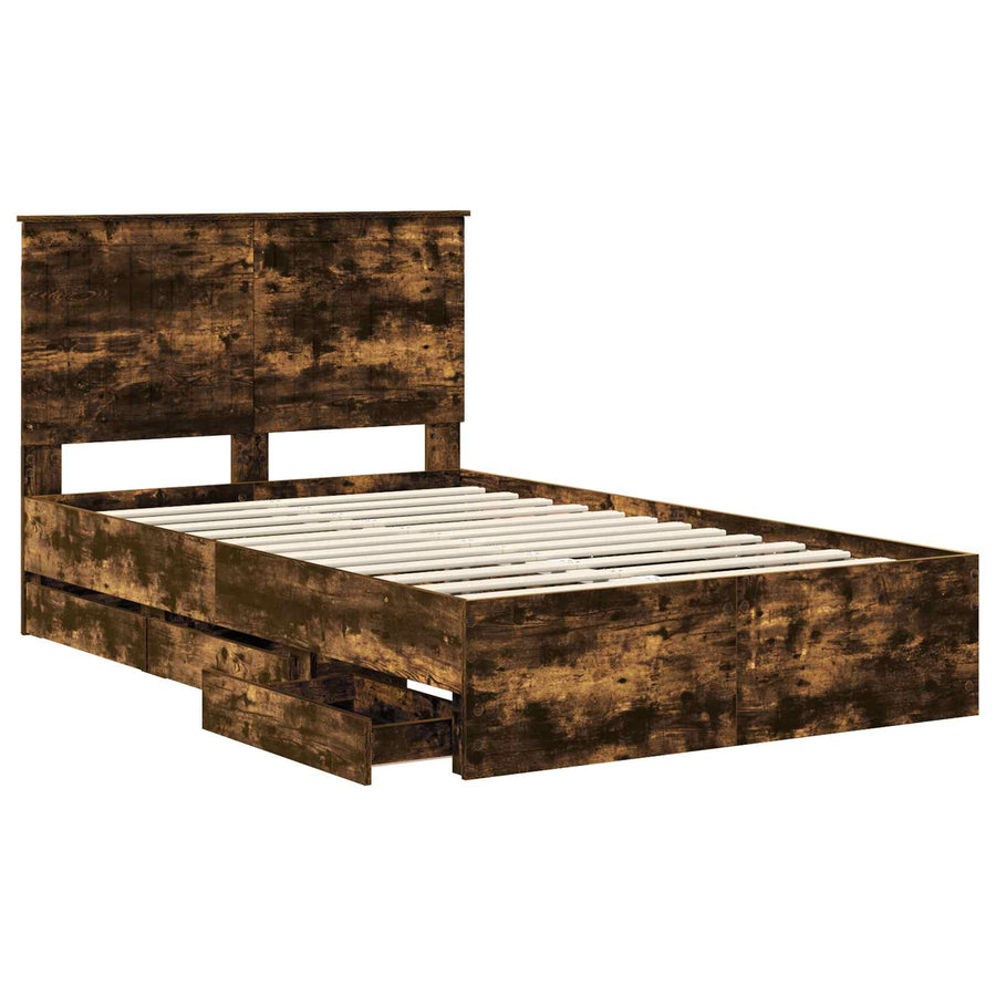 Bedframe Met Lade 120 X 200 Cm Ingenieurshout 120 x 190 cm Gerookt eiken