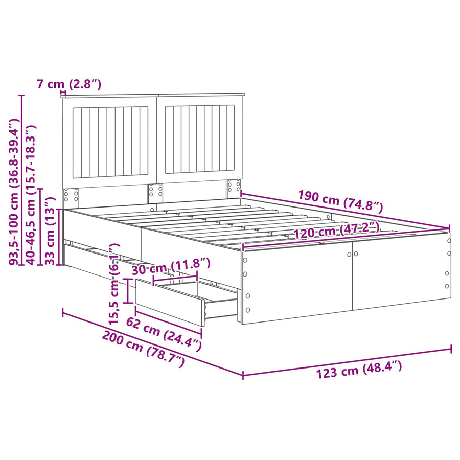 Bedframe Met Lade 120 X 200 Cm Ingenieurshout 120 x 190 cm Gerookt eiken