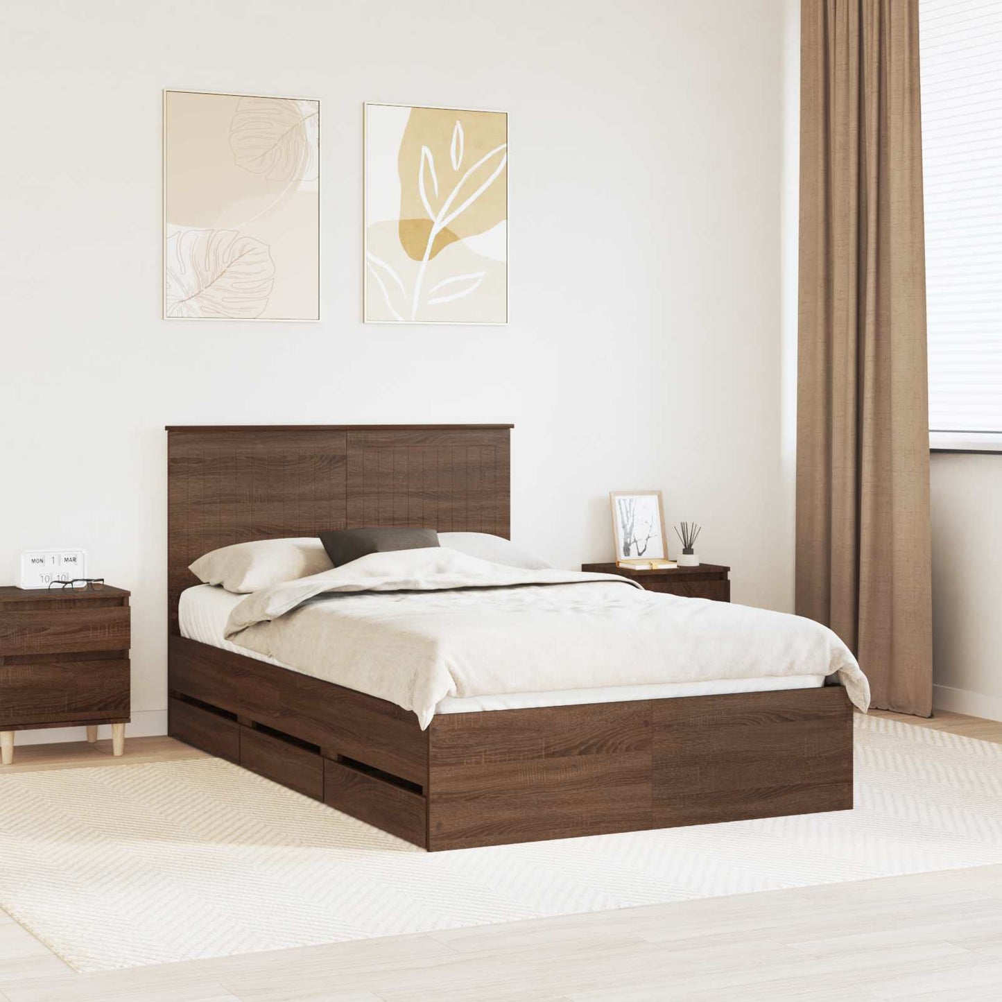 Bedframe Met Lade Bruin Eiken 120 X 200 Cm Ingenieurshout 120 x 190 cm bruin eikenkleur