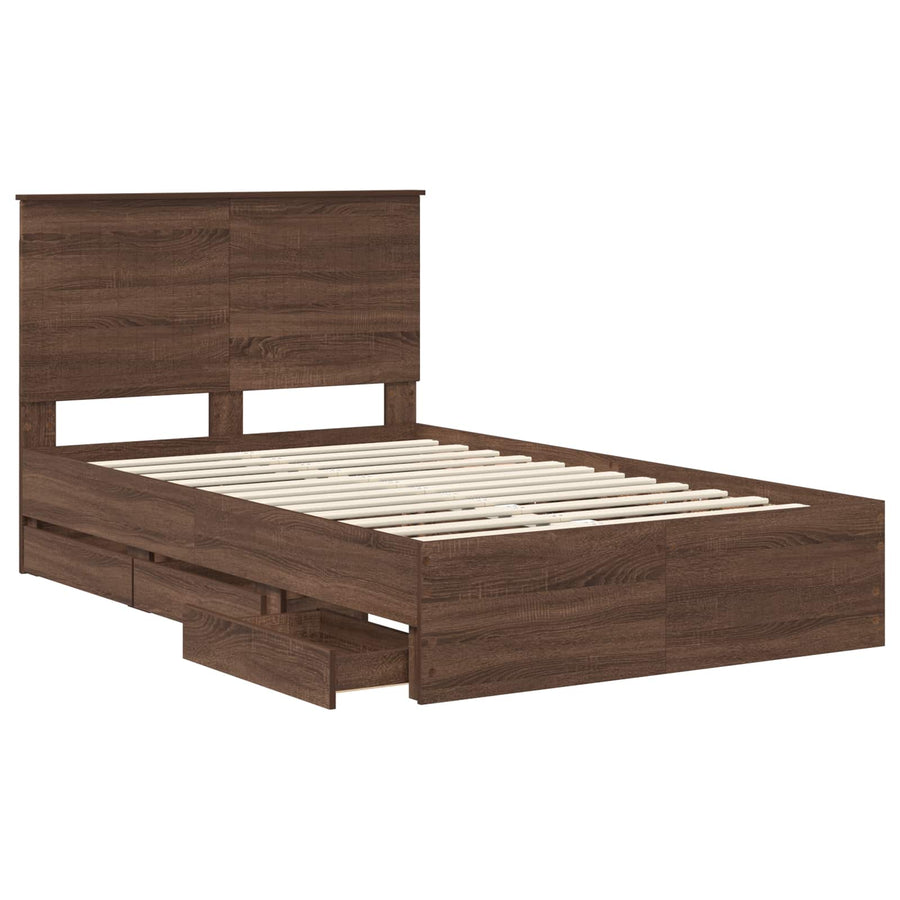 Bedframe Met Lade Bruin Eiken 120 X 200 Cm Ingenieurshout 120 x 190 cm bruin eikenkleur