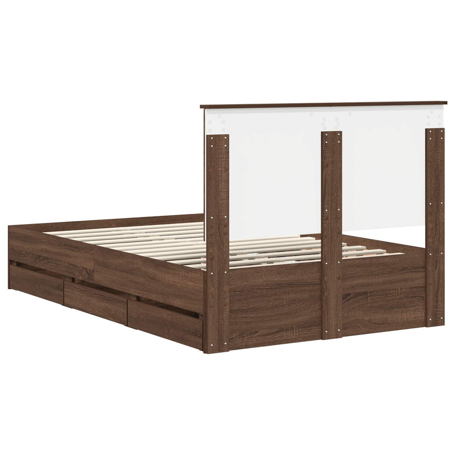 Bedframe Met Lade Bruin Eiken 120 X 200 Cm Ingenieurshout 120 x 190 cm bruin eikenkleur