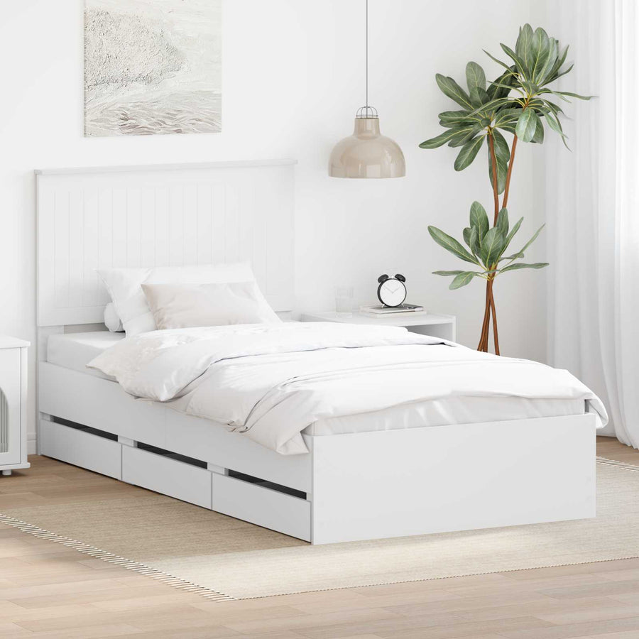Bedframe Met Lade Met Opslag Ingenieurshout 100 x 200 cm Wit