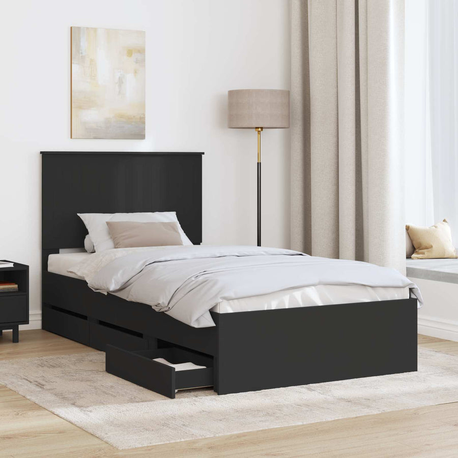 Bedframe Met Lade Met Opslag Ingenieurshout 100 x 200 cm Zwart