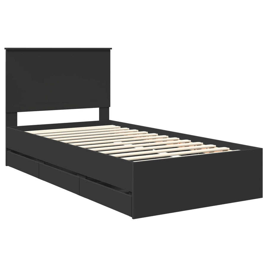 Bedframe Met Lade Met Opslag Ingenieurshout 100 x 200 cm Zwart