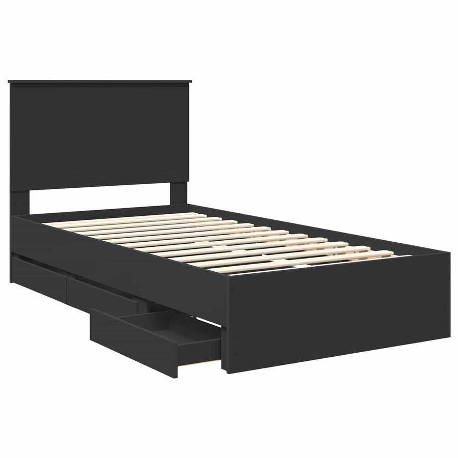 Bedframe Met Lade Met Opslag Ingenieurshout 100 x 200 cm Zwart