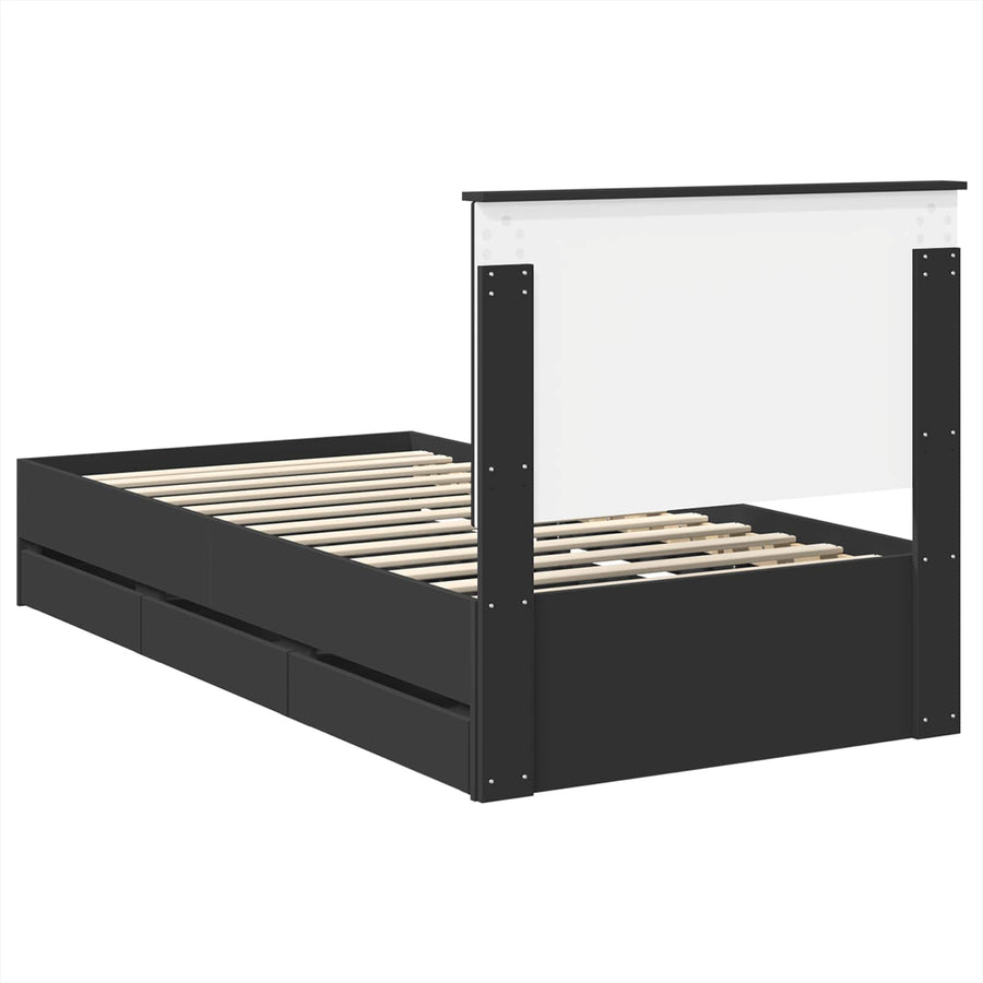Bedframe Met Lade Met Opslag Ingenieurshout 100 x 200 cm Zwart