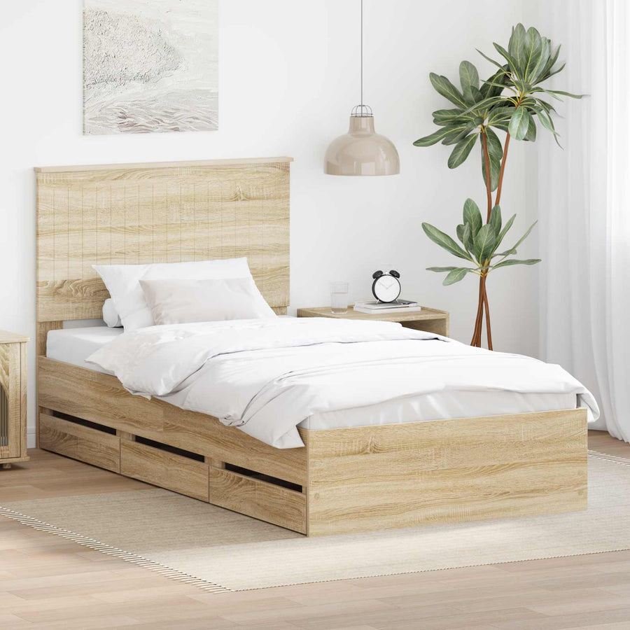 Bedframe Met Lade Ingenieurshout 100 x 200 cm Sonoma eiken