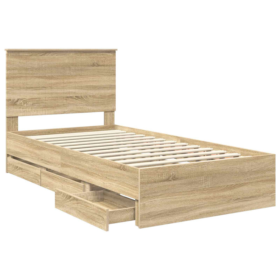 Bedframe Met Lade Ingenieurshout 100 x 200 cm Sonoma eiken