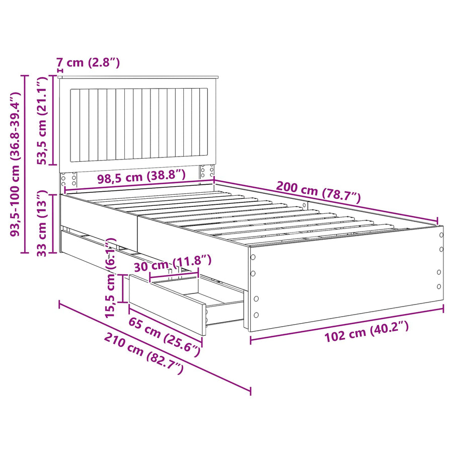 Bedframe Met Lade Ingenieurshout 100 x 200 cm Sonoma eiken