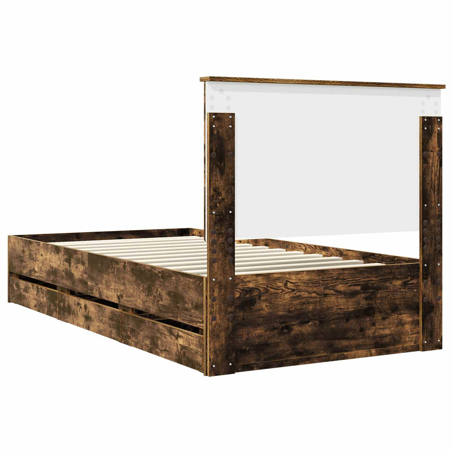 Bedframe Met Lade Ingenieurshout 100 x 200 cm Gerookt eiken