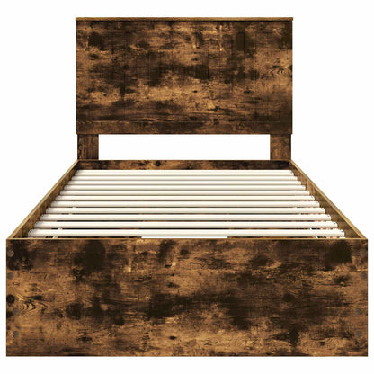 Bedframe Met Lade Ingenieurshout 100 x 200 cm Gerookt eiken
