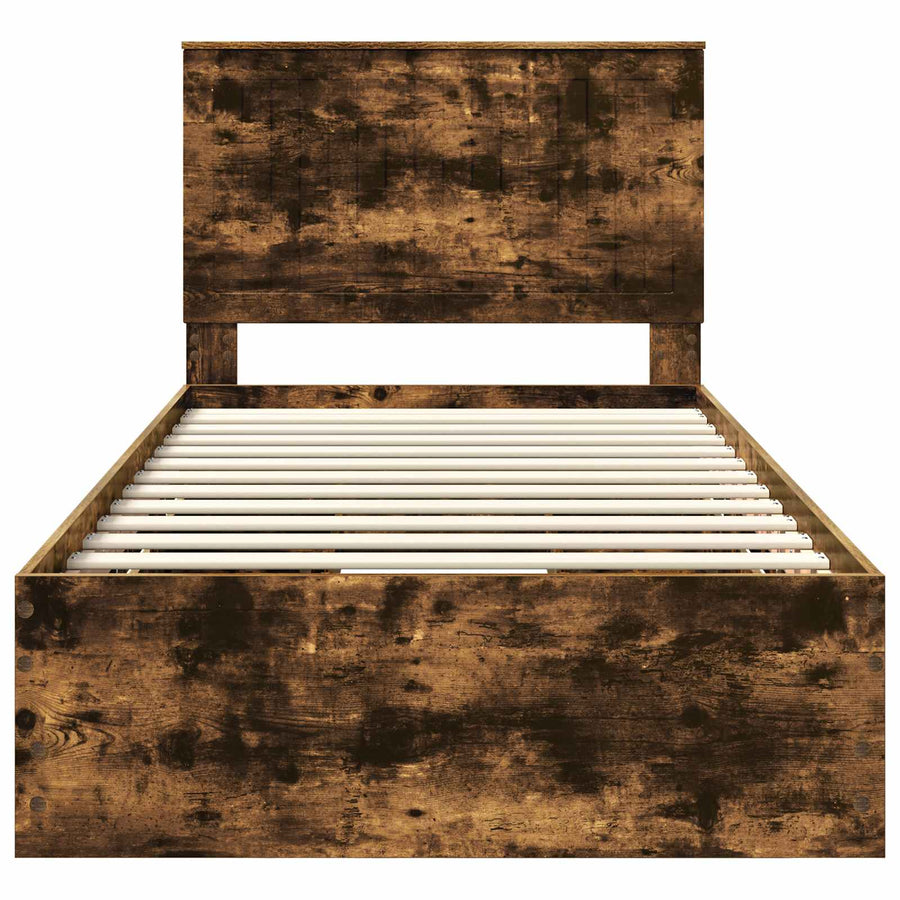Bedframe Met Lade Ingenieurshout 100 x 200 cm Gerookt eiken