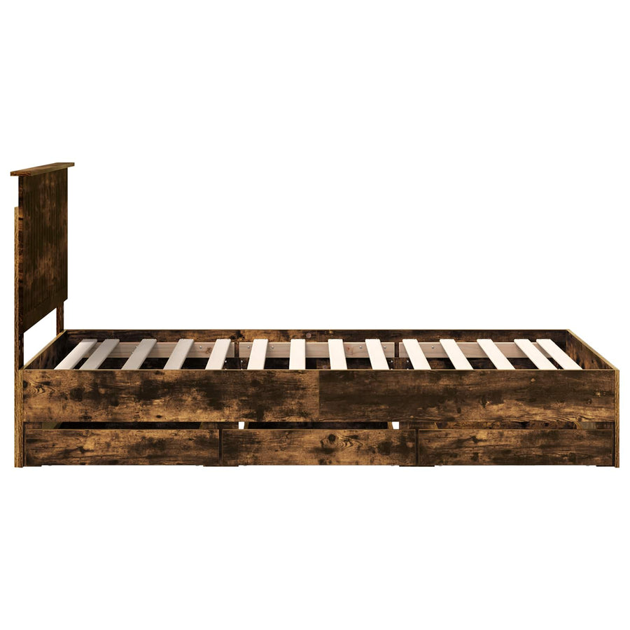 Bedframe Met Lade Ingenieurshout 100 x 200 cm Gerookt eiken