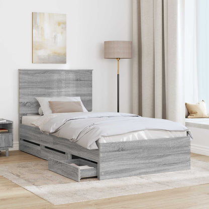 Bedframe Met Lade Ingenieurshout 100 x 200 cm Grijs sonoma