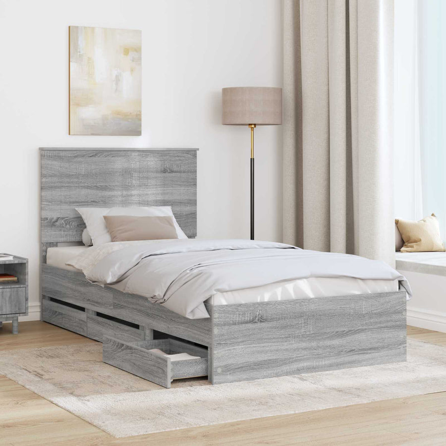 Bedframe Met Lade Ingenieurshout 100 x 200 cm Grijs sonoma