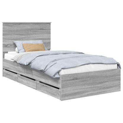 Bedframe Met Lade Ingenieurshout 100 x 200 cm Grijs sonoma