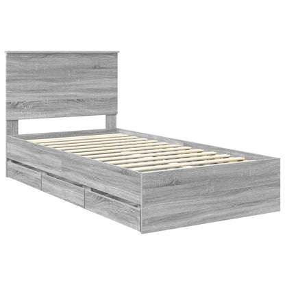 Bedframe Met Lade Ingenieurshout 100 x 200 cm Grijs sonoma