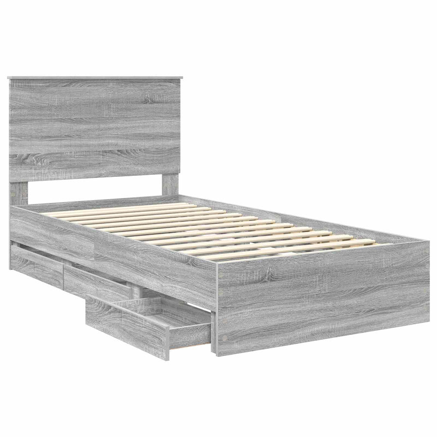 Bedframe Met Lade Ingenieurshout 100 x 200 cm Grijs sonoma