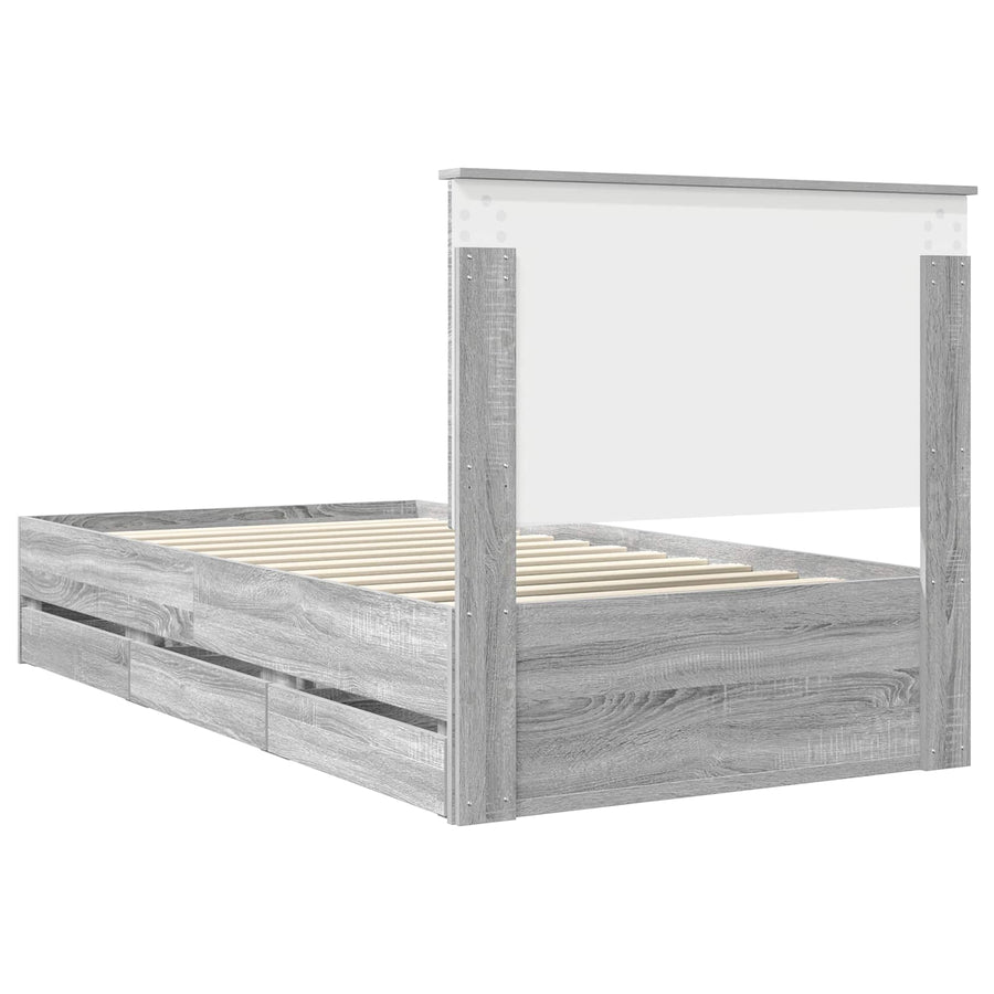 Bedframe Met Lade Ingenieurshout 100 x 200 cm Grijs sonoma