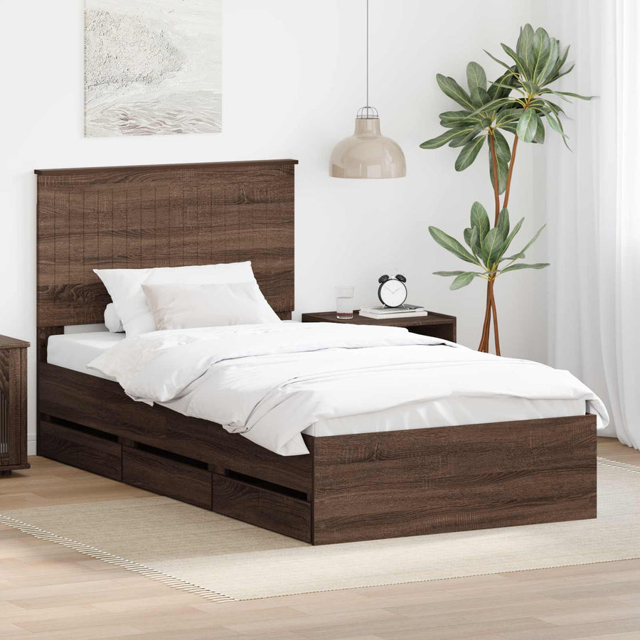 Bedframe Met Lade Bruin Eiken Ingenieurshout 100 x 200 cm bruin eikenkleur