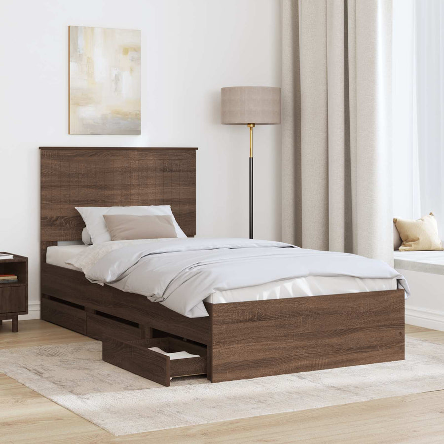 Bedframe Met Lade Bruin Eiken Ingenieurshout 100 x 200 cm bruin eikenkleur