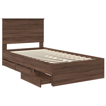 Bedframe Met Lade Bruin Eiken Ingenieurshout 100 x 200 cm bruin eikenkleur